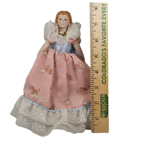 1988 Avon Collectible Porcelain Doll 8" Pink Dress Lace Details - Picture 2 of 8